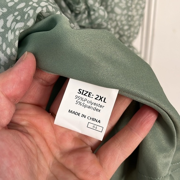 Boutique Pale Green Floral print V Neck Long Sleeve Chiffon Skater Dress 2XL - Picture 6 of 8